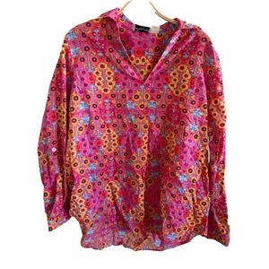 Vincente Tunic Top Shirt Large Eyelet Sheer Romantic Artsy Garden Party Multi